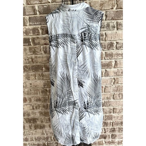 Cloth & Stone Palm Print Dress Medium Hi Low Fringed Raw Hem Front Back … - Picture 6 of 12